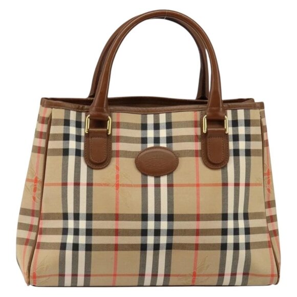 Burberrys Nova Check Hand Bag Canvas Gold Beige Auth ep11255 - Picture 2 of 15